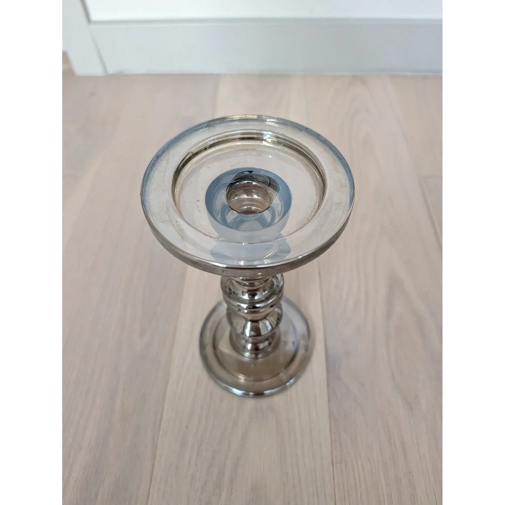 Smoky Gray Glass Pillar Candle Holder | Modern Vintage Decor
